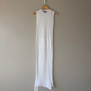 neiman marcus hellessy white knit ribbed sleeveless maxi dress